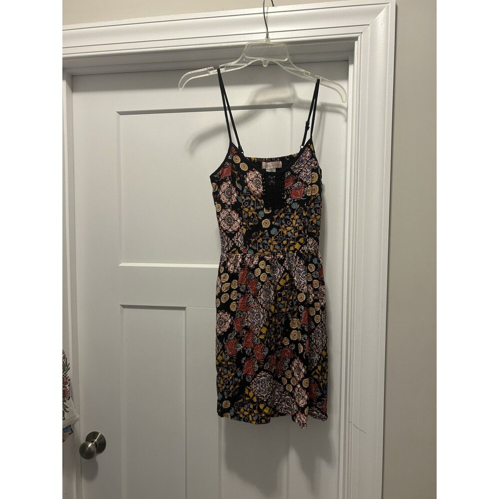 Band Of Gypsies Black Floral Strappy Bustier Cotton Minidress Size Medium Casual